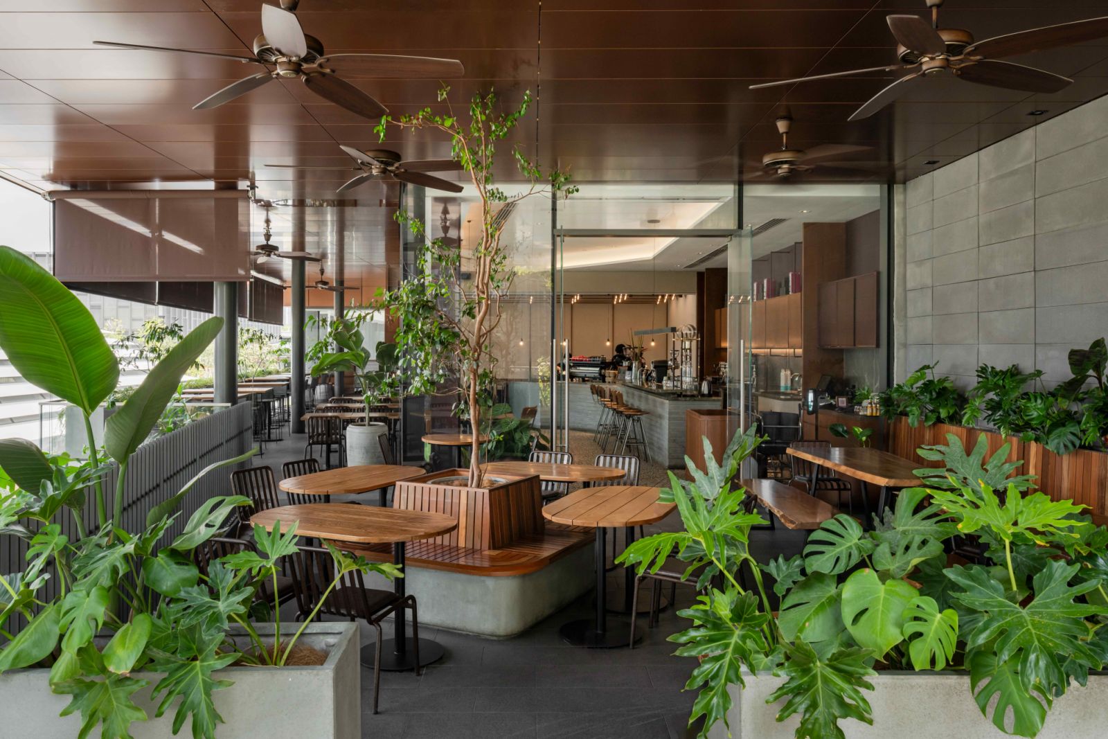 The alfresco dining terrace with views of the surrounding park (Photo: David Yeow)