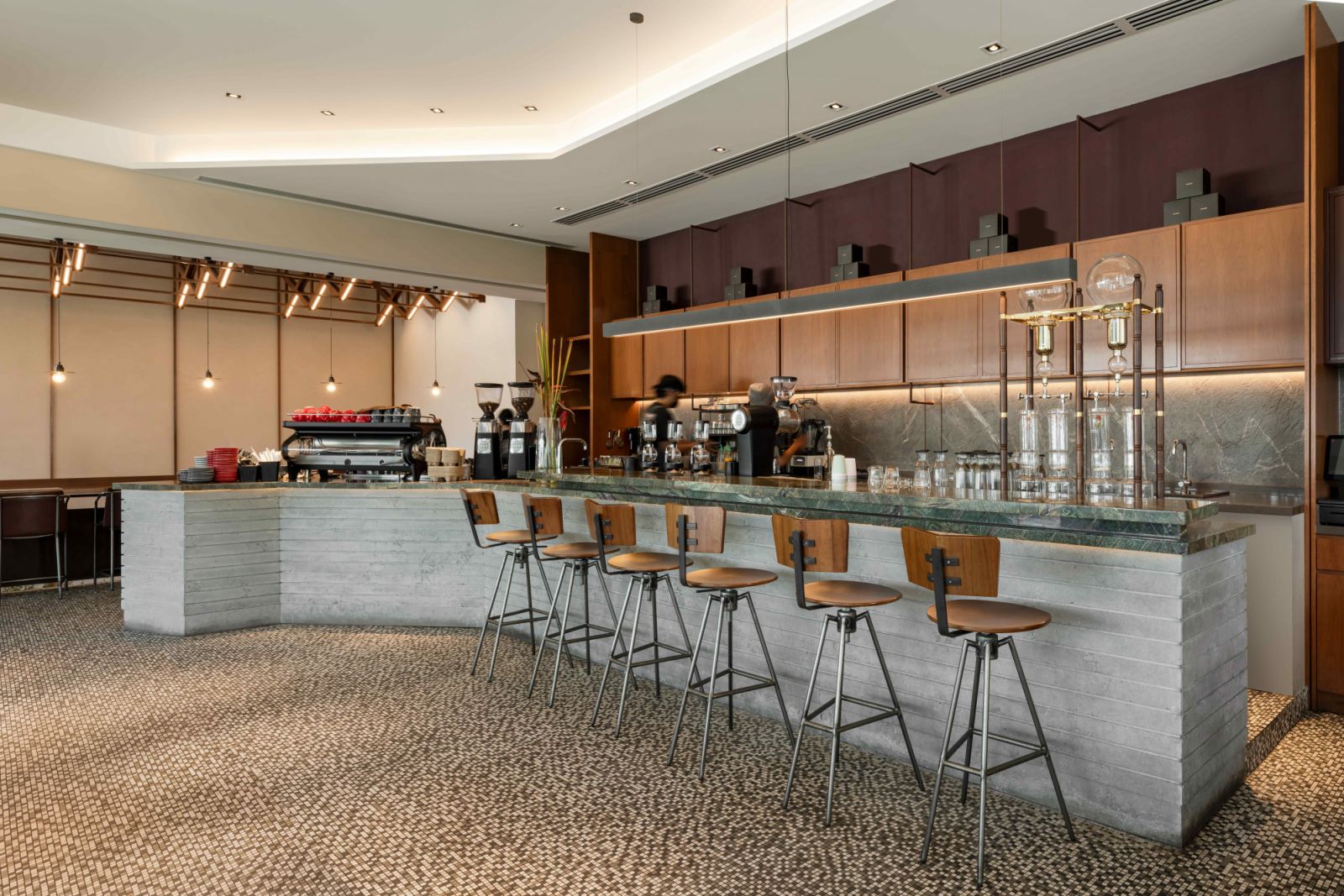 The green marble top coffee bar upstairs (Photo: David Yeow)