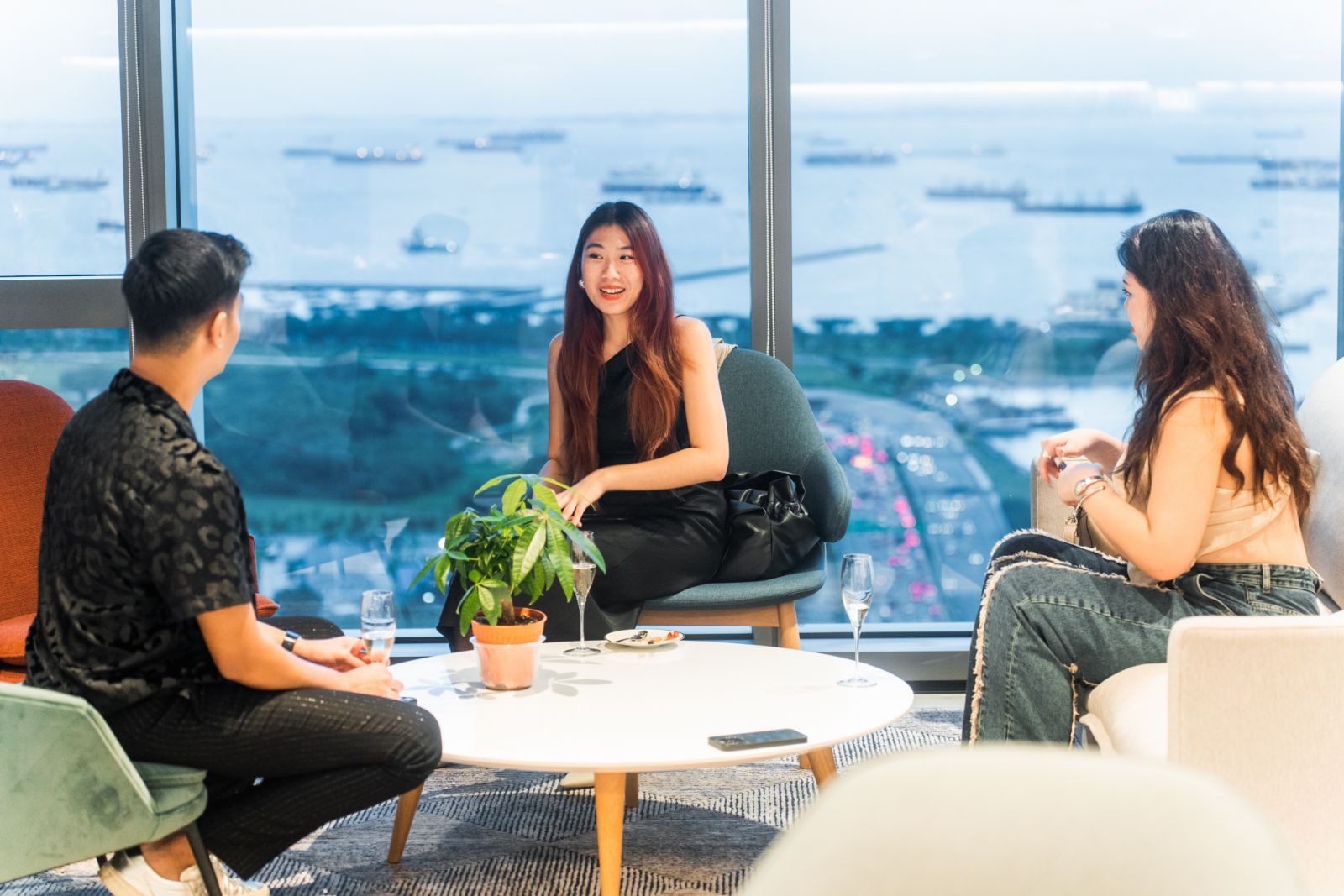 The evening unfolded to a gorgeous backdrop, the RSP Architects lounge overlooking the glittering waters of the Marina South Pier