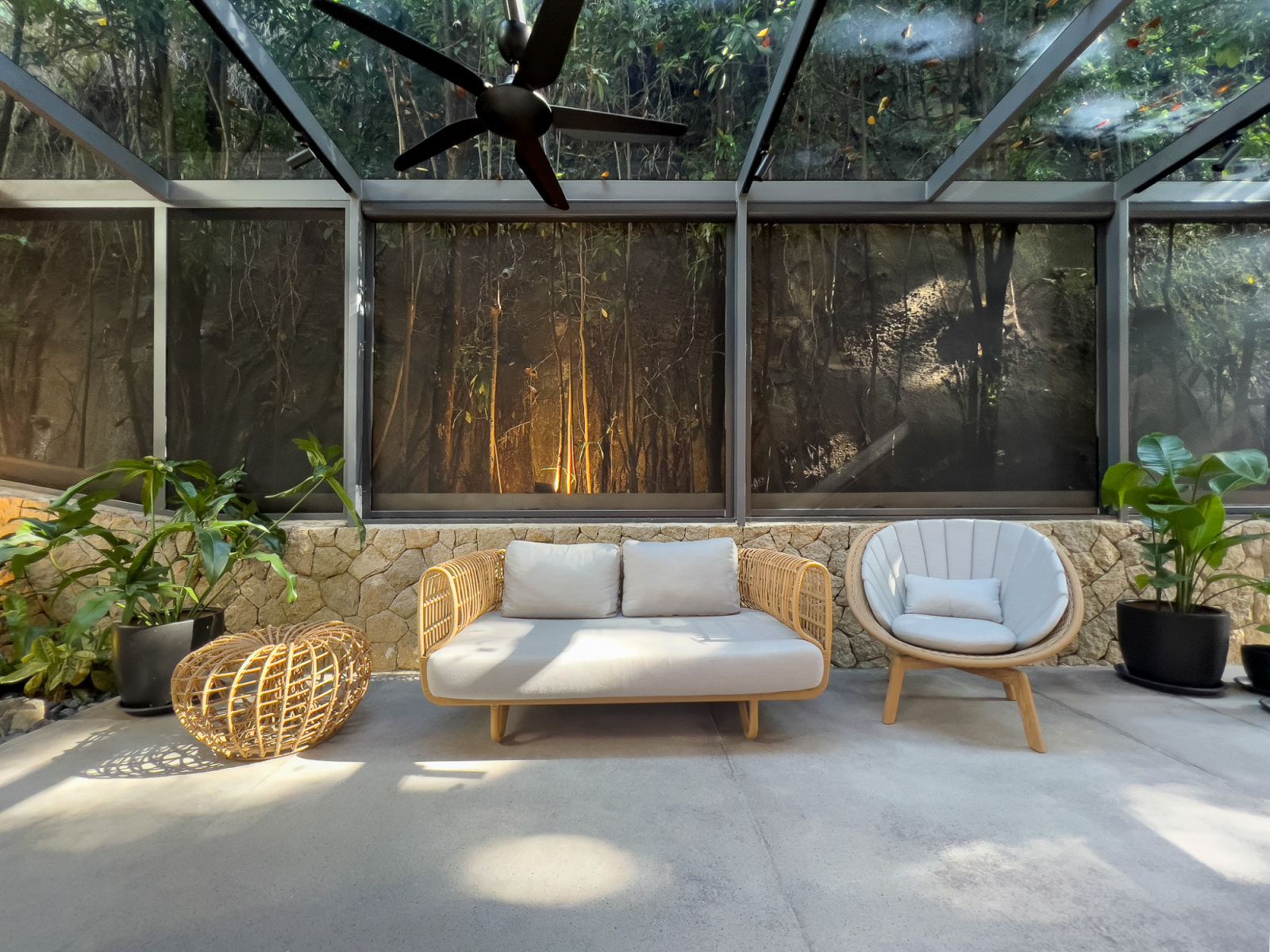 Rattan furniture was chosen for the patio