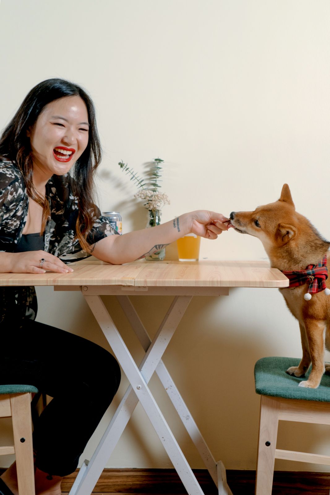 Lim feeding Kura a skewer