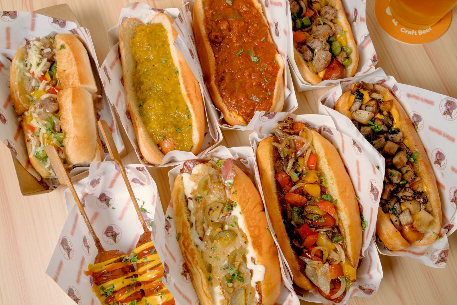 The hot dog selection at Kura’s Krafts