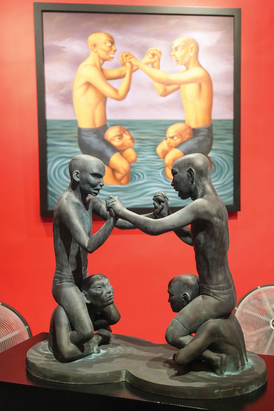 One of the bronze sculpture renditions (‘Shoulder Wars’) of Borlongan’s 2015 oil painting (‘Chicken Wars’)