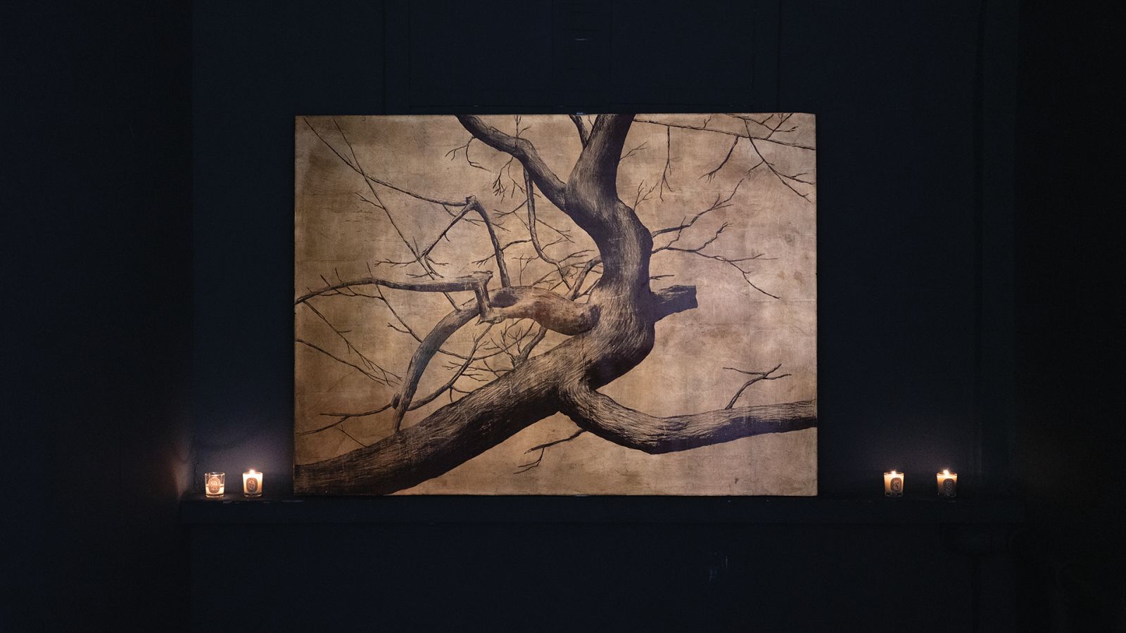 ; Goldleaf painting of a tree by Juan Manuel Rodriguez Arnabal