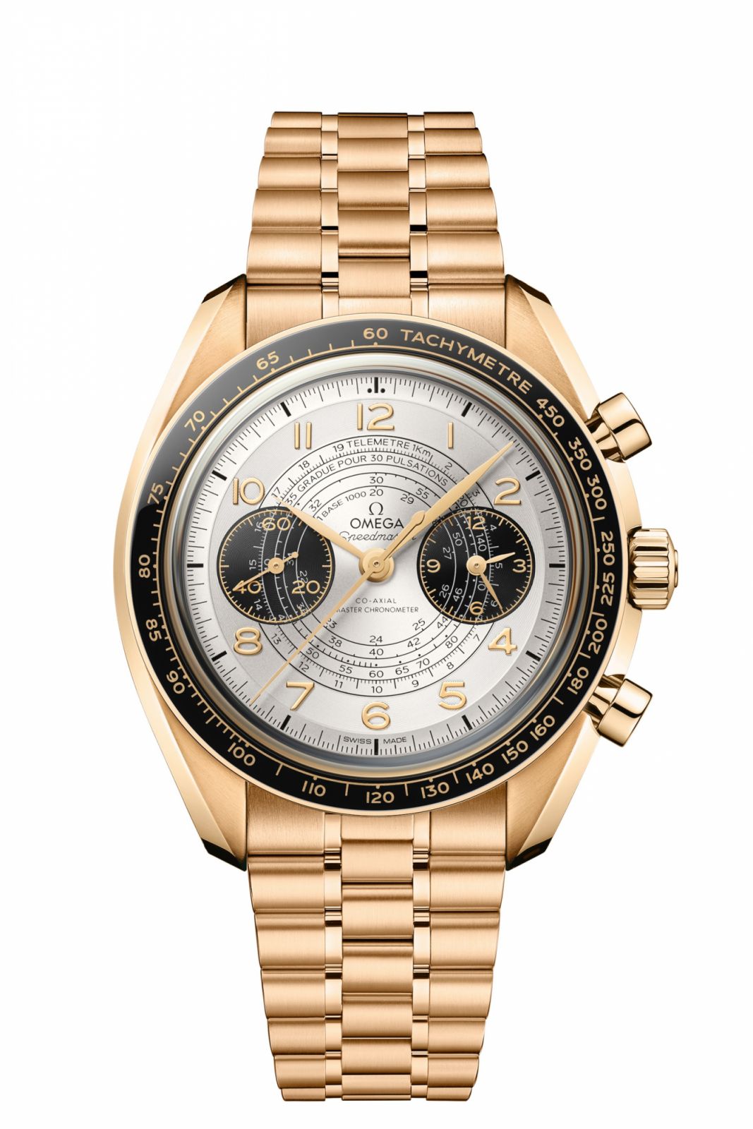 歐米茄於巴黎奧運倒數100天時推出全新超霸系列Chronoscope腕錶,18K Moonshine™ 金款。(Photo: Omega)
