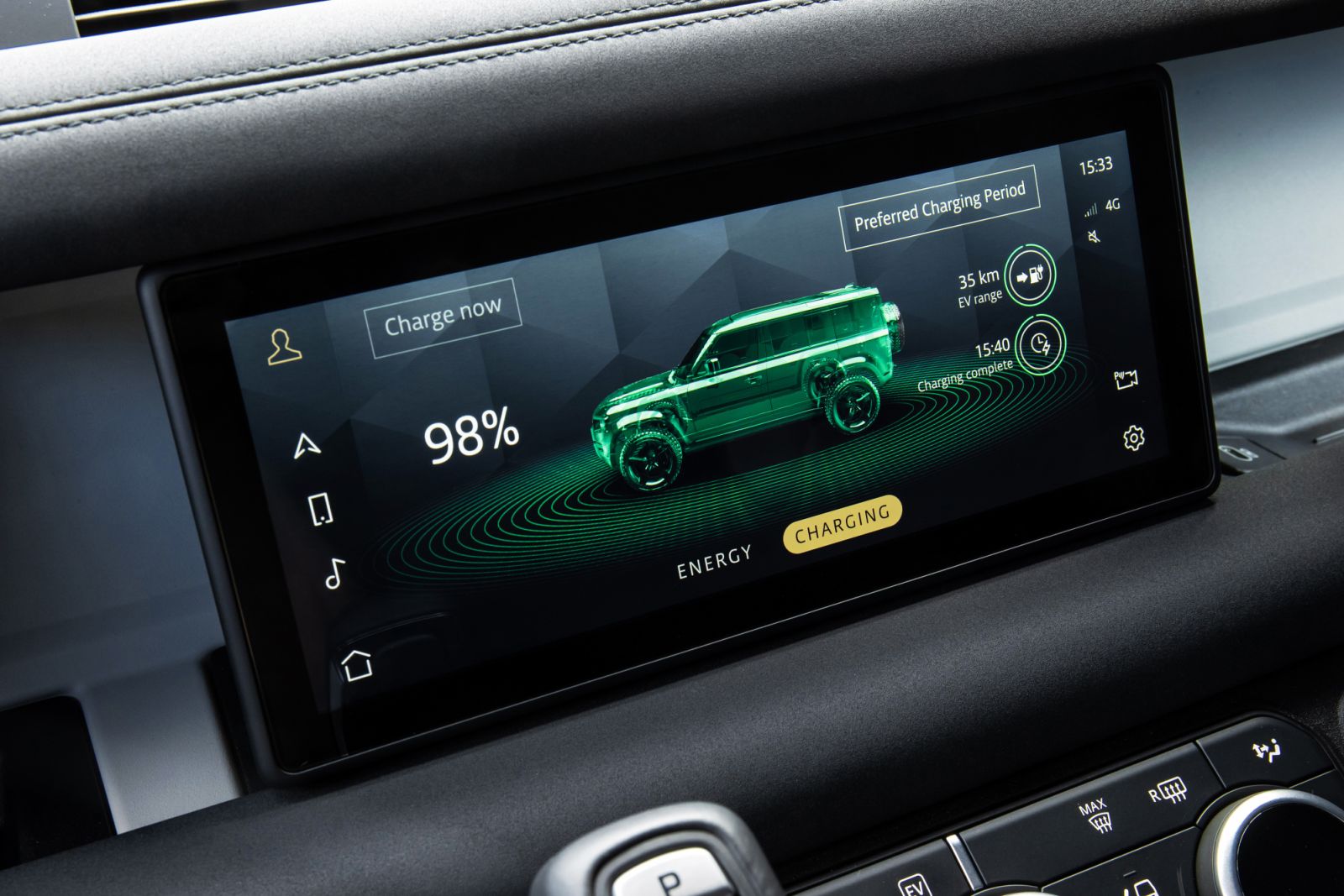 The futuristic control dashboard inside the Defender