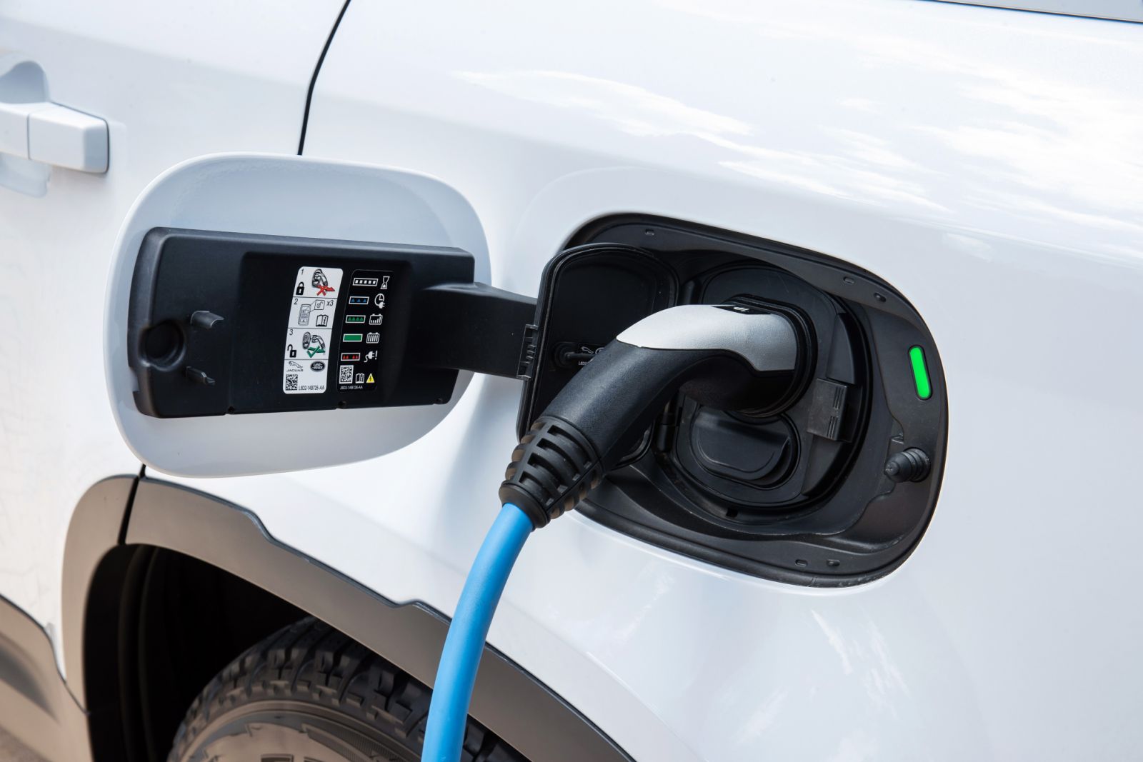 An electric vehicle’s (EV) charging port that connects to an external power supply