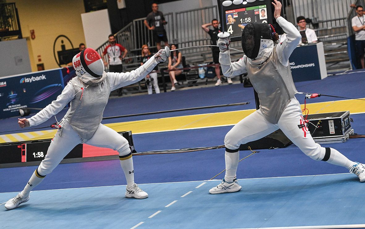 Amita Berthier (pictured left) at the 2023 World Fencing Championships in Milan, Italy
