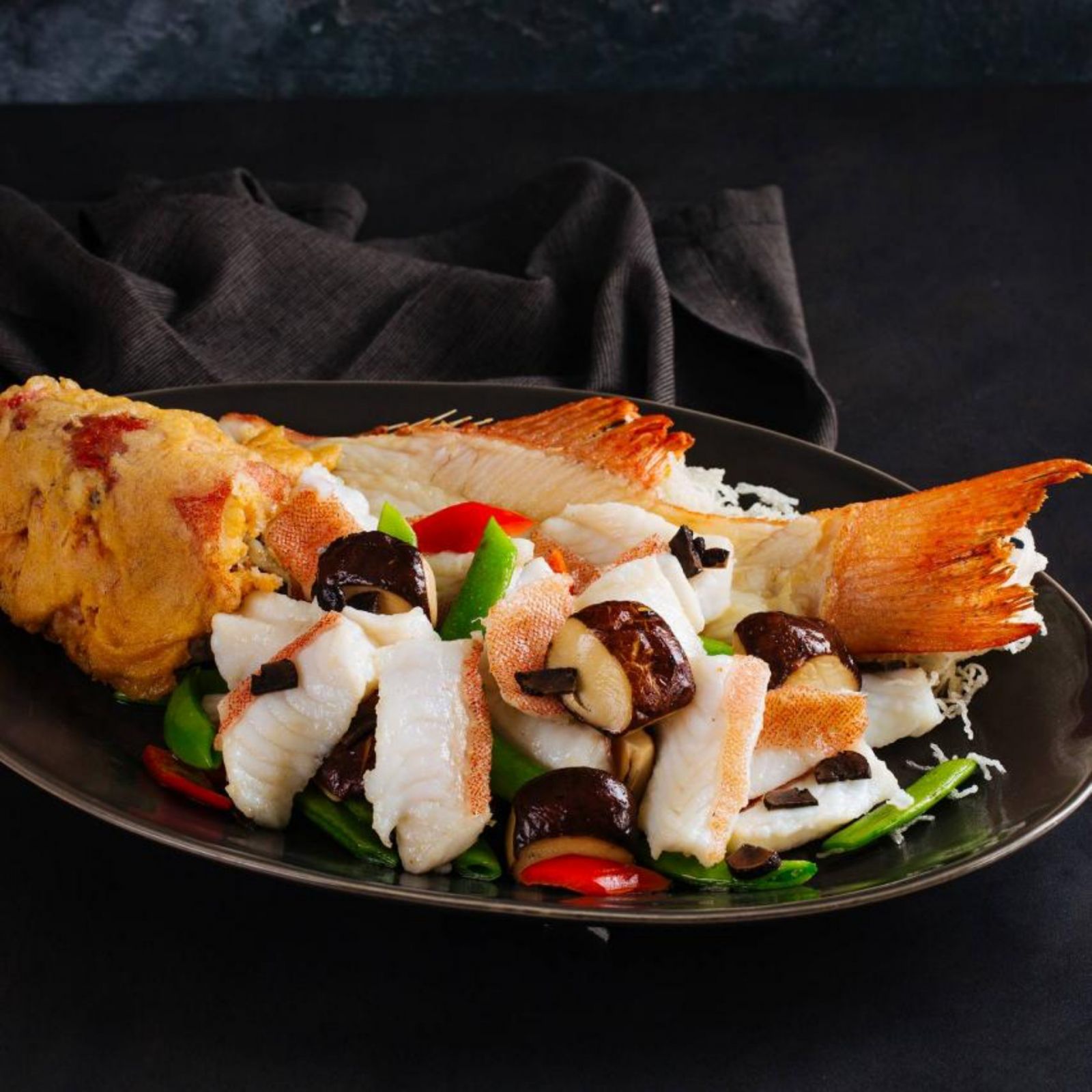 East Ocean Palace Blue Dotted Red Grouper in Black Truffle Mushroom