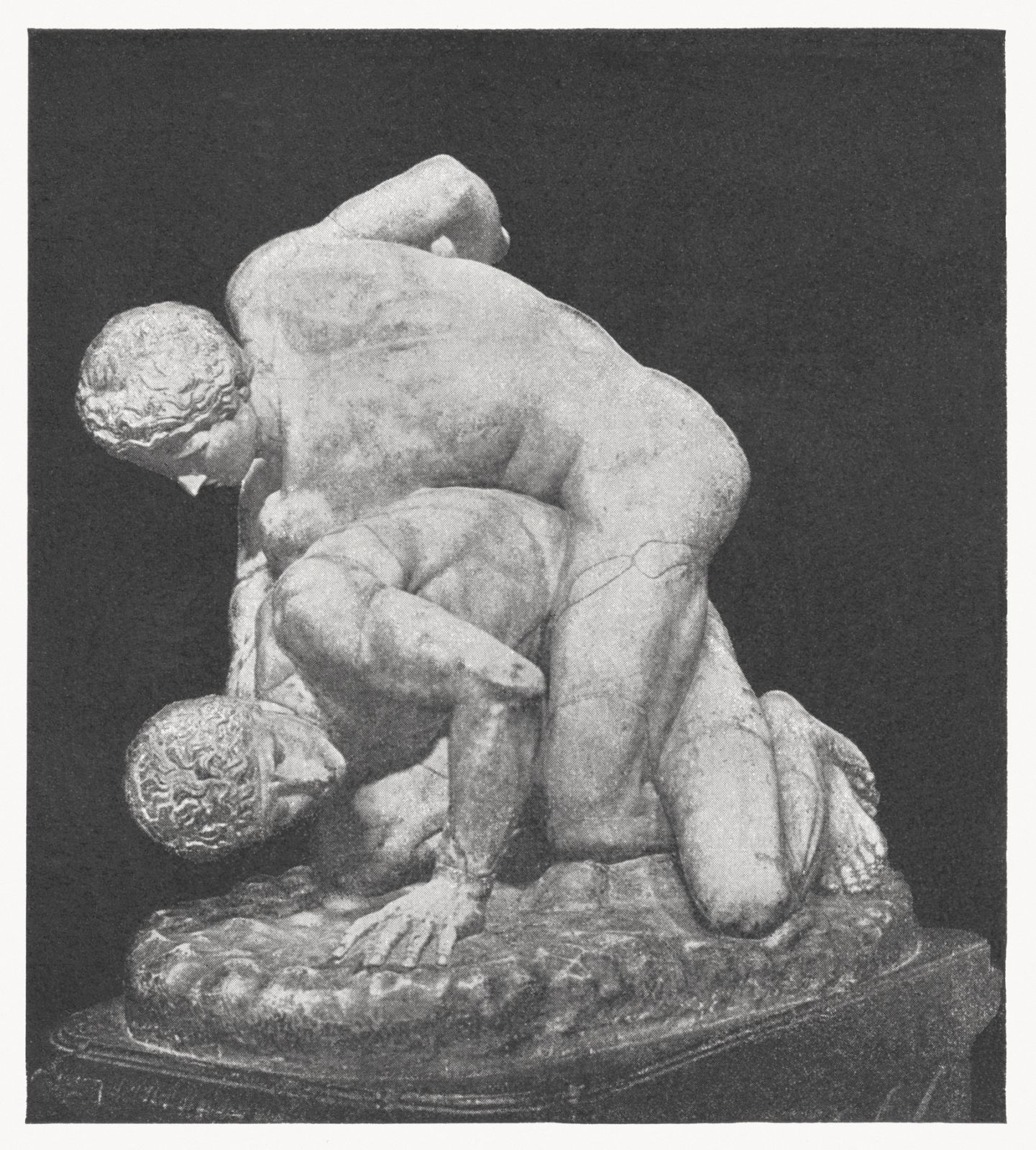 The Two Wrestlers - after a Roman copy in marble after the Greek original of the third century BC in Bronze. It is now in the Uffizi collection in Florence, Italy. Halftone print based on a photograph, published in 1899.