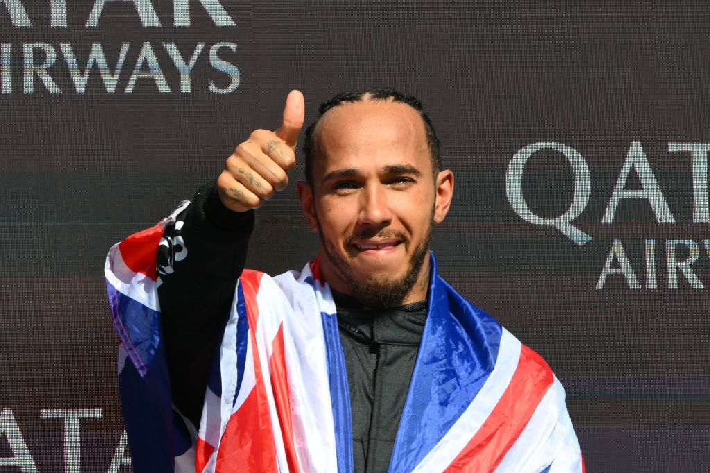 Lewis Hamilton of Great Britain and Mercedes-AMG Petronas F1 is giving a thumbs-up during the Formula 1 Qatar Airways British Grand Prix at the Silverstone Circuit in Towcester, England, on July 5, 2024. (Photo by MI News/NurPhoto via Getty Images)