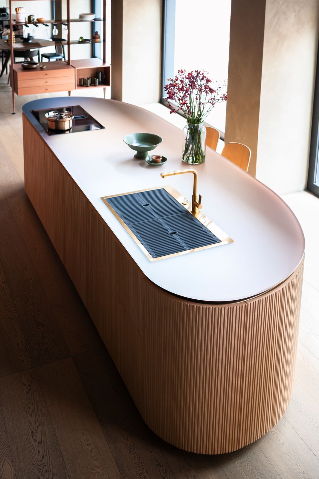 The Tangram kitchen island by Cesar with the Nuance finish