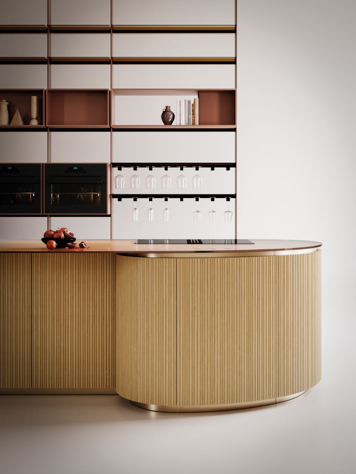 Cesar's Tangram kitchen island paired with the 50's system