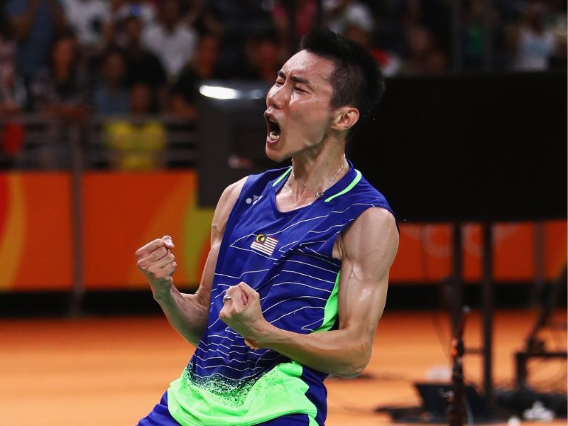 Lee Chong Wei celebrates after defeating Lin Dan, 2016 (Photo: Clive Brunskil)