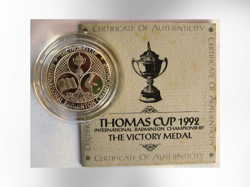 Malaysia 1992 Thomas Cup International Badminton Championship Victory Commemorative Silver Proof Medal (Photo: Dickson Niew Collection)
