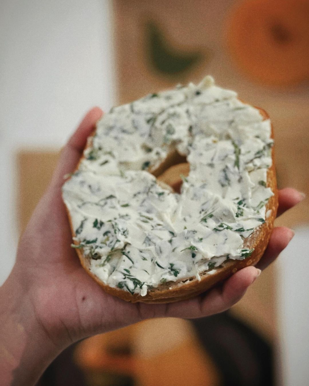 Coriander cream cheese spread on a bagel (Photo: Instagram / @yodmilk.shop)