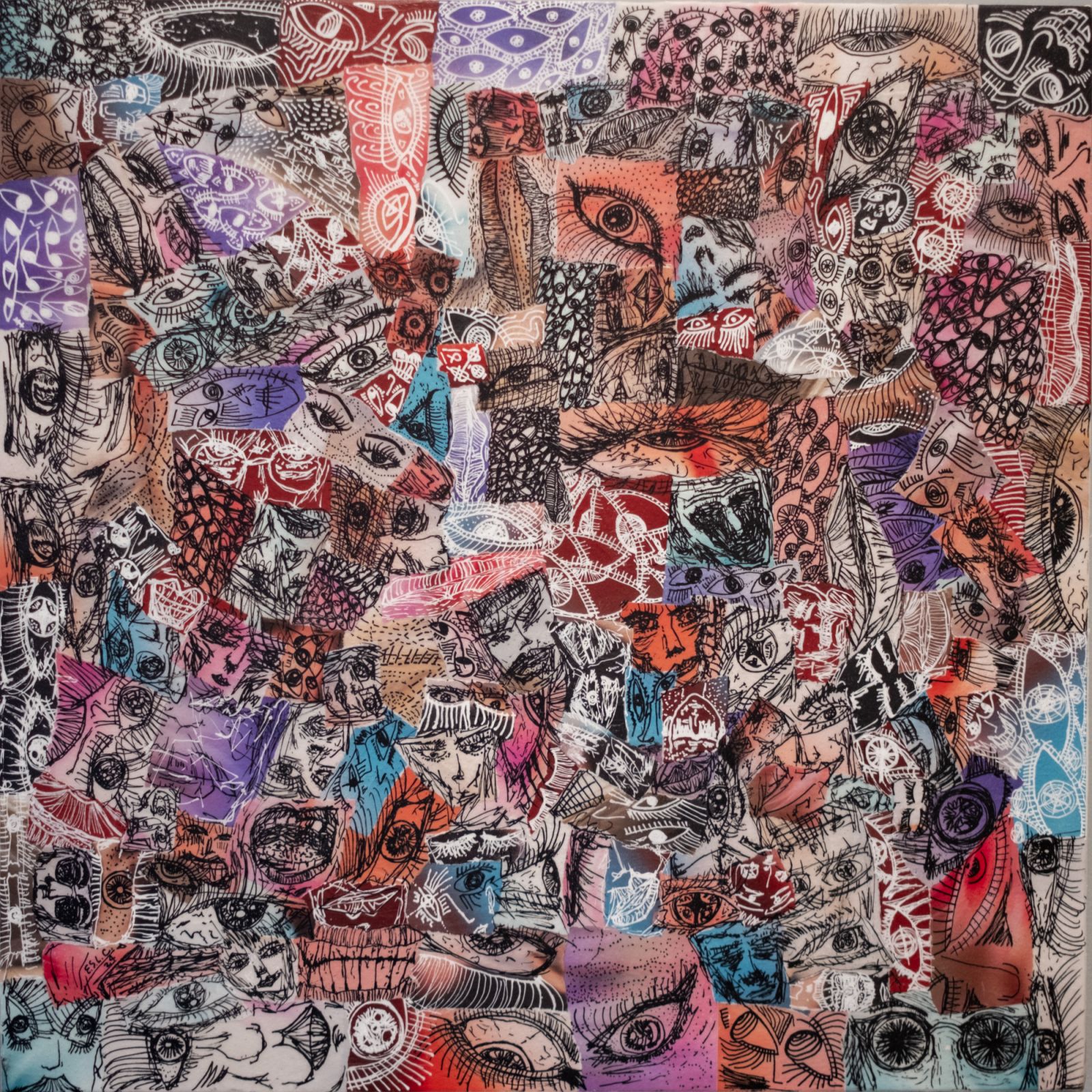 Esl Chen’s ‘The Dissolution of Seeing’, acrylic and toner print cutouts mounted on canvas
