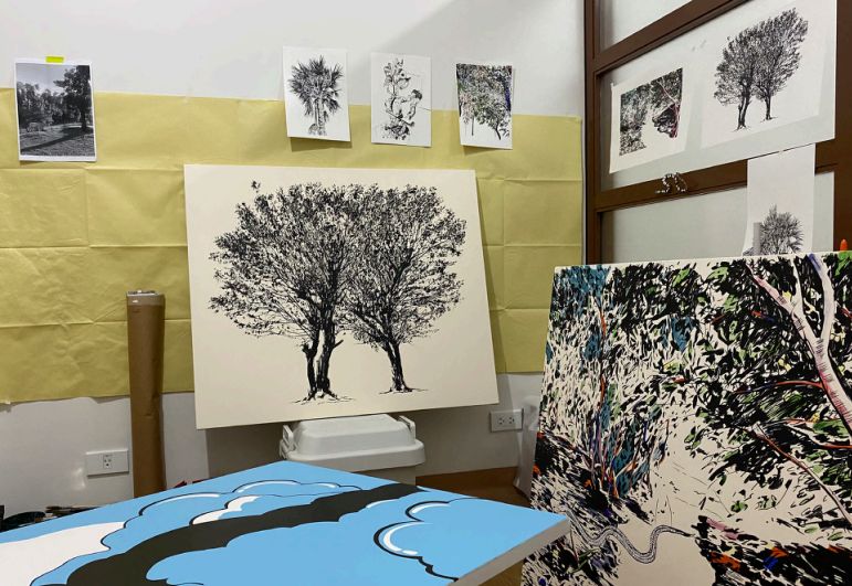The garden, the one in ‘Land Poetics’ (Encounters), bushy, seeming façade to a deeper woods, Gadia shares, is in fact the unkempt “playground near my childhood home in Anda, Pangasinan.”