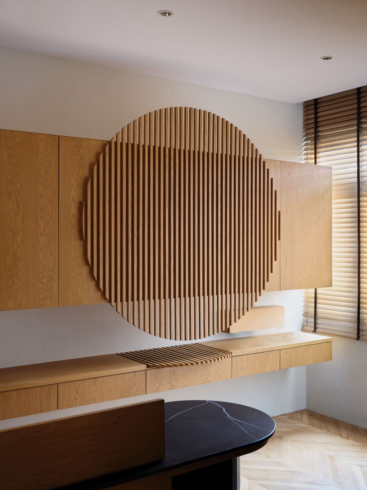 The slatted wood details
