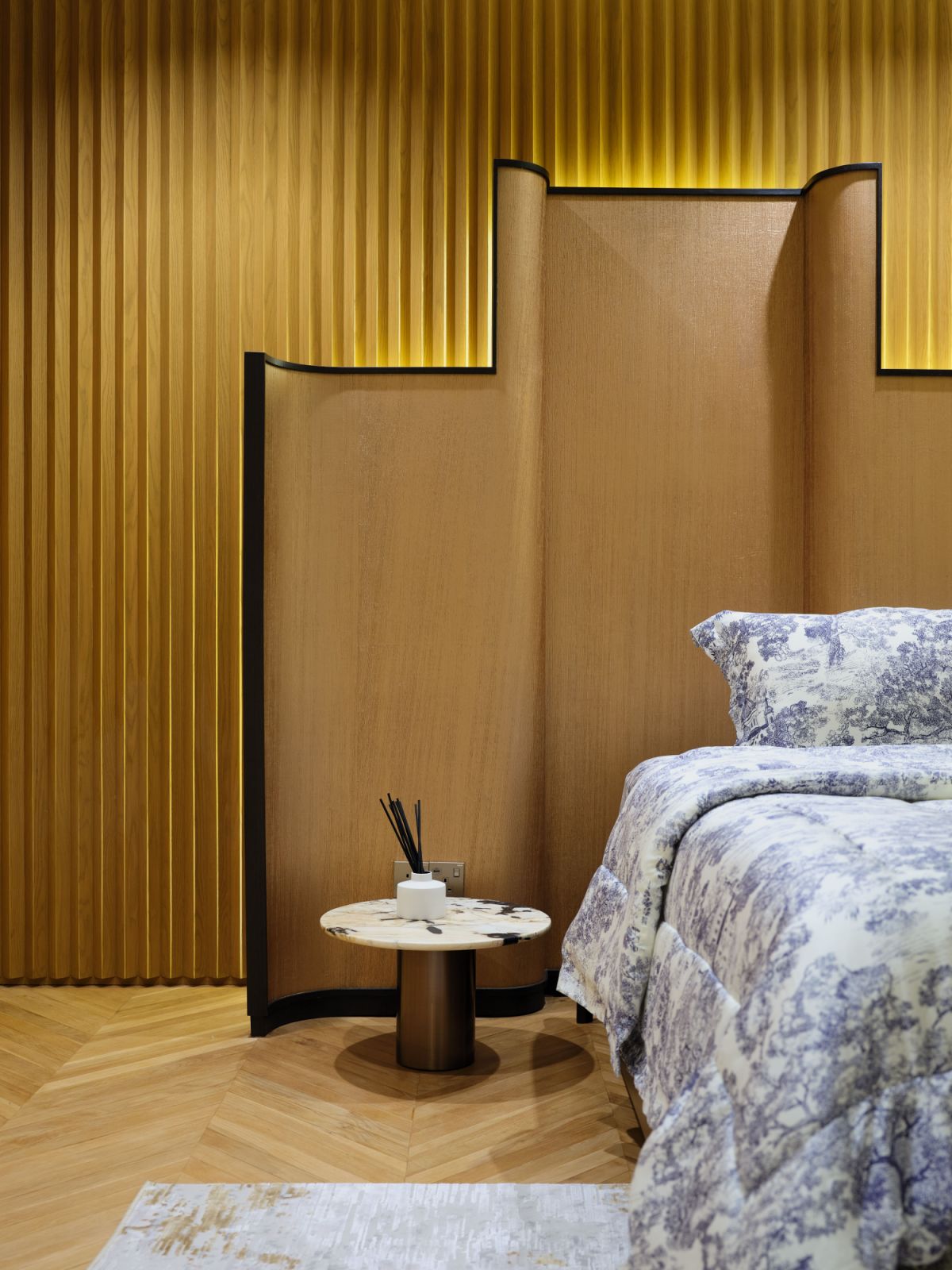 The designers added detailed flourishes in the bedroom