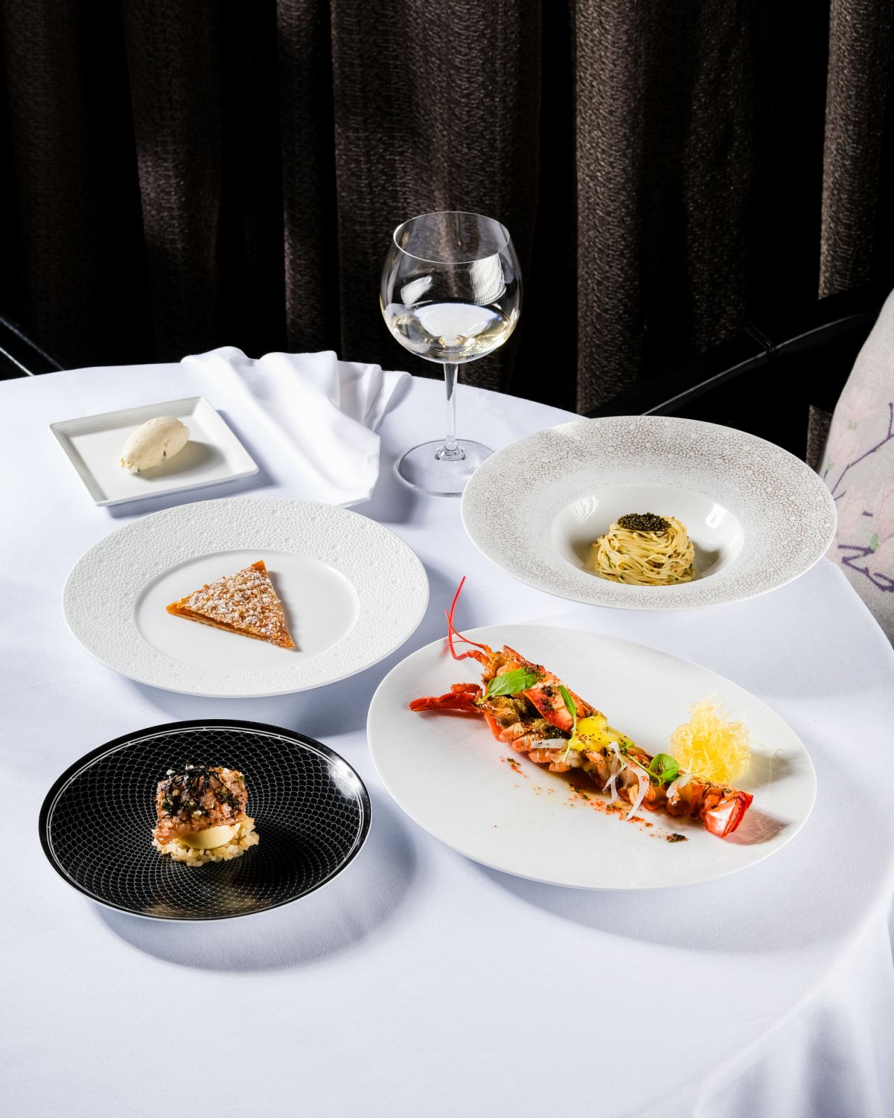 Gunther's spread of dishes including its cold angel hair pasta with Oscietra caviar