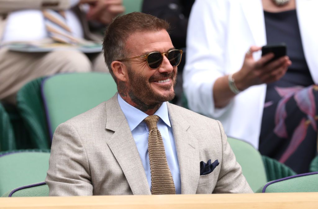 LONDON, ENGLAND - JULY 01: David Beckham is seen in the Royal Box ahead of the Gentlemen's Singles first round match between Carlos Alcaraz of Spain and Mark Lajal of Estonia during day one of The Championships Wimbledon 2024 at All England Lawn Tennis and Croquet Club on July 01, 2024 in London, England. (Photo by Clive Brunskill/Getty Images)