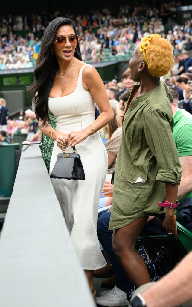 LONDON, ENGLAND - JULY 08: Nicole Scherzinger attends day eight of the Wimbledon Tennis Championships at the All England Lawn Tennis and Croquet Club on July 08, 2024 in London, England. (Photo by Karwai Tang/WireImage)