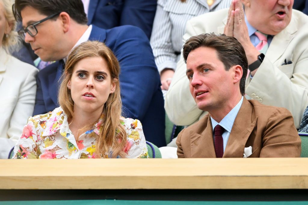 LONDON, ENGLAND - JULY 09: Princess Beatrice of York and Edoardo Mapelli Mozzi attend day nine of the Wimbledon Tennis Championships at the All England Lawn Tennis and Croquet Club on July 09, 2024 in London, England. (Photo by Karwai Tang/WireImage)