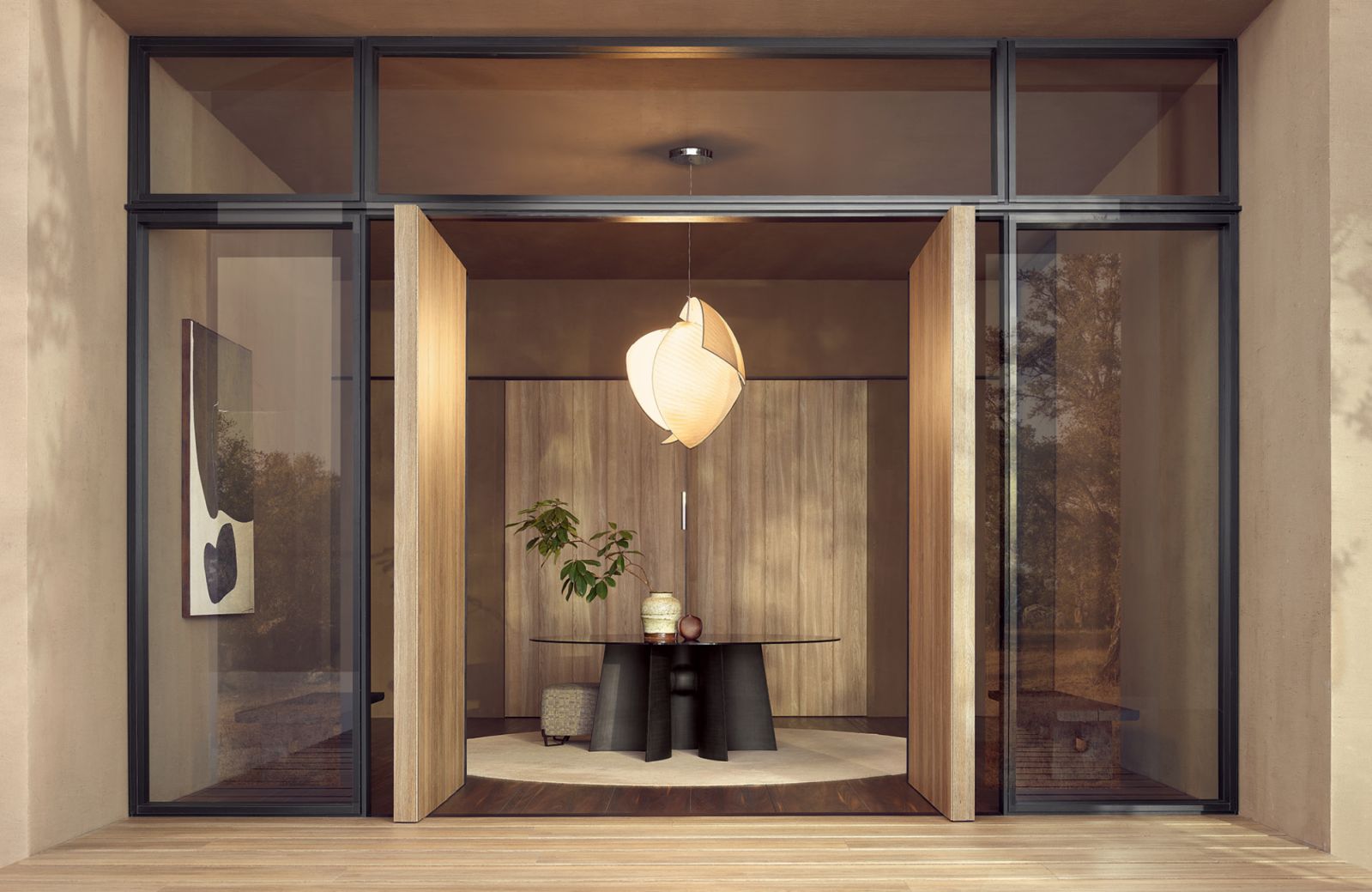 Poliform Kensington table by Jean Marie Massaud anchors an eclectically elegant space