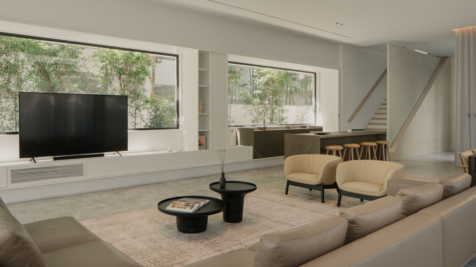 The open-plan living and dining room