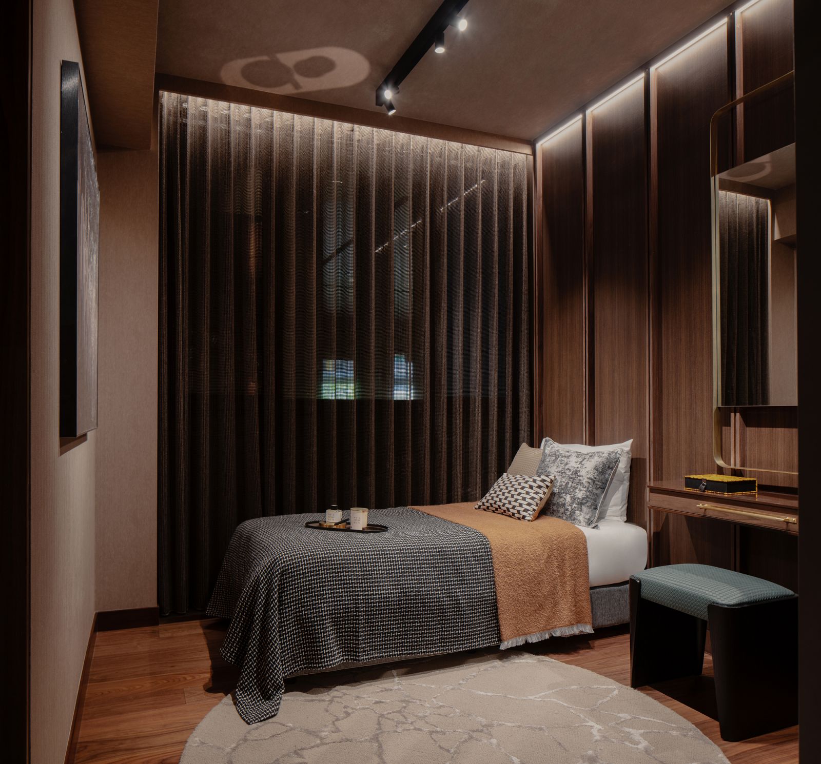 The guest bedroom of the show apartment