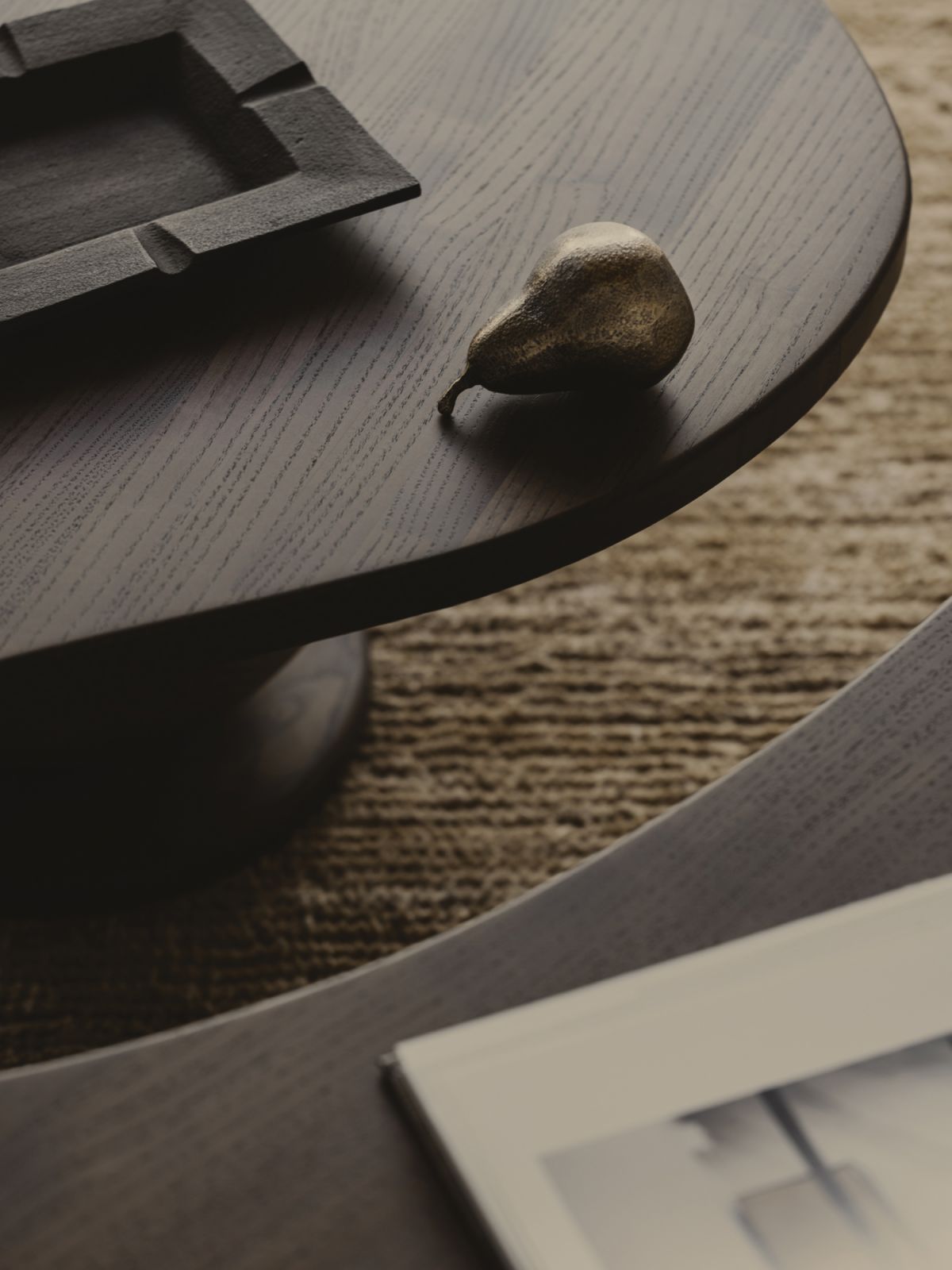 A close look at the organically shaped coffee tables