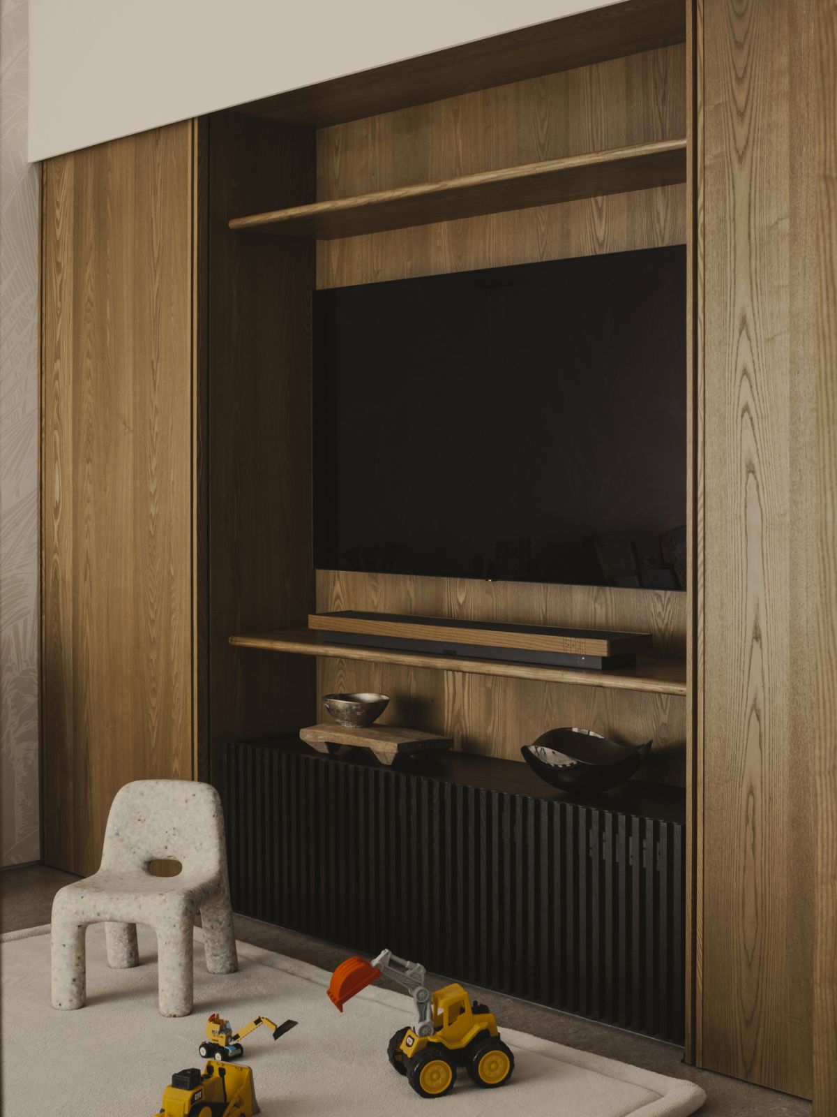 The timber detailing in the dedicated playroom