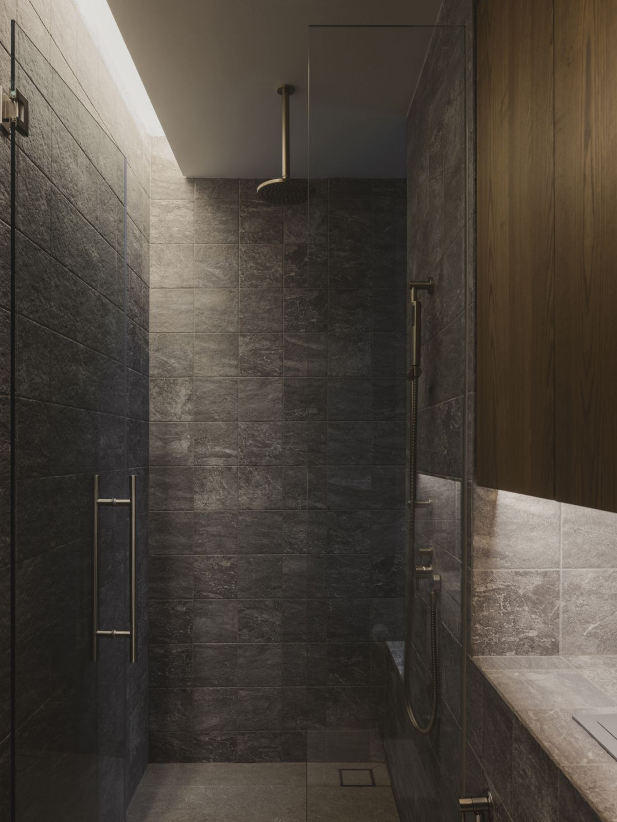 The rain shower in the bathroom