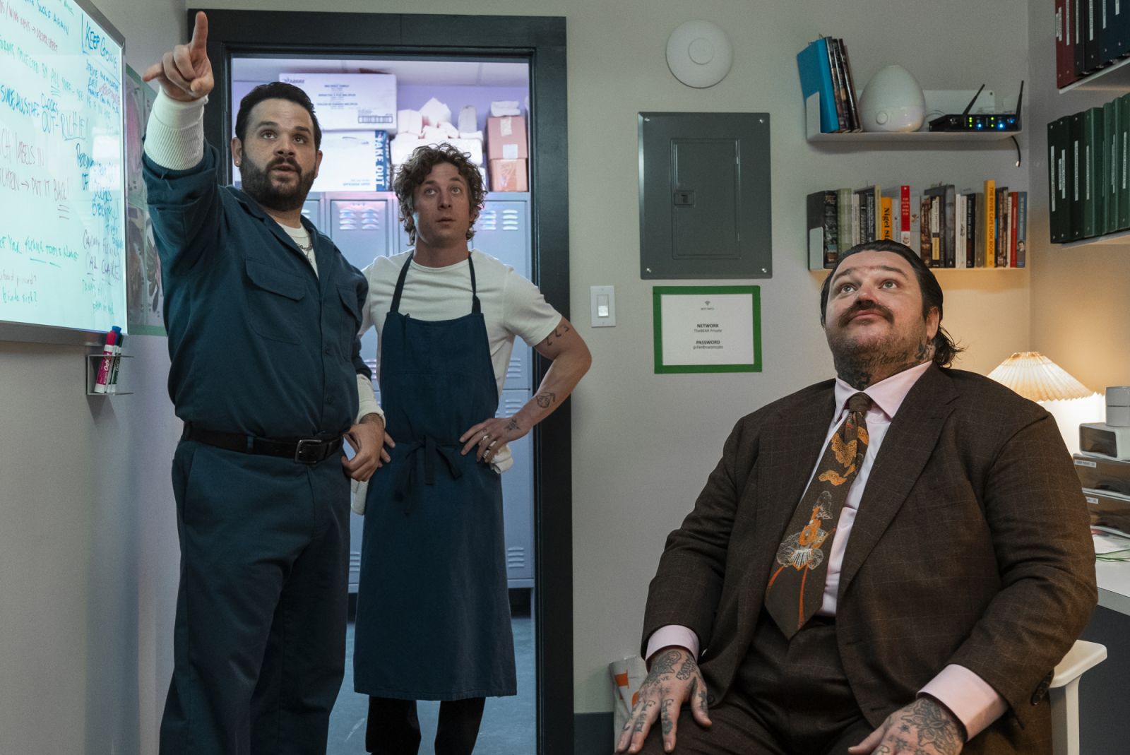 “THE BEAR” — SEASON 3 — (Airs Thursday, June 27th) Pictured: (l-r) Ricky Staffieri as Ted Fak, Jeremy Allen White as Carmen “Carly” Berzatto, Matty Matheson as Neil Fak. CR: Chuck Hodes/FX.