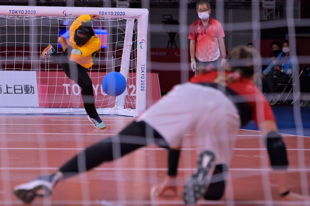 Goalball was designed for blind athletes and just as for blind football, players detect the ball by listening to the bells inside it (Photo: Getty Images)