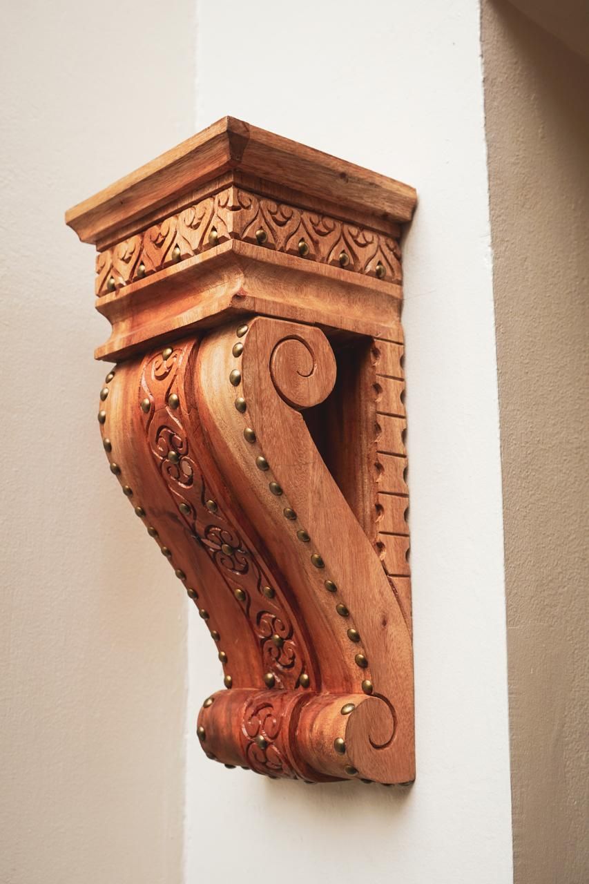 Mahogany Corbel with Antique Brass Tacks by Artifeks Design Studio