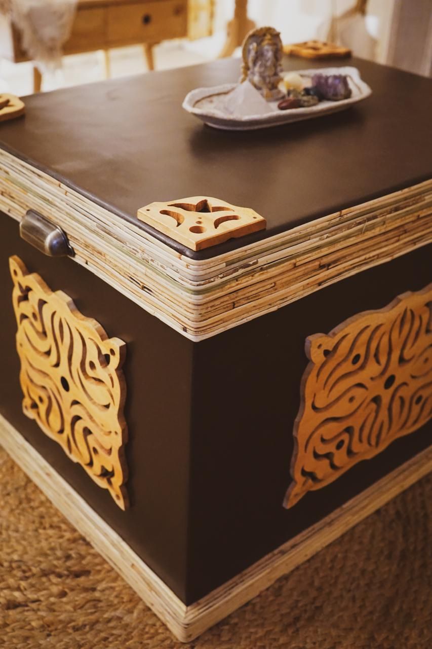 Wooden Ice Chest with handcarved details by Artifeks Design Studio