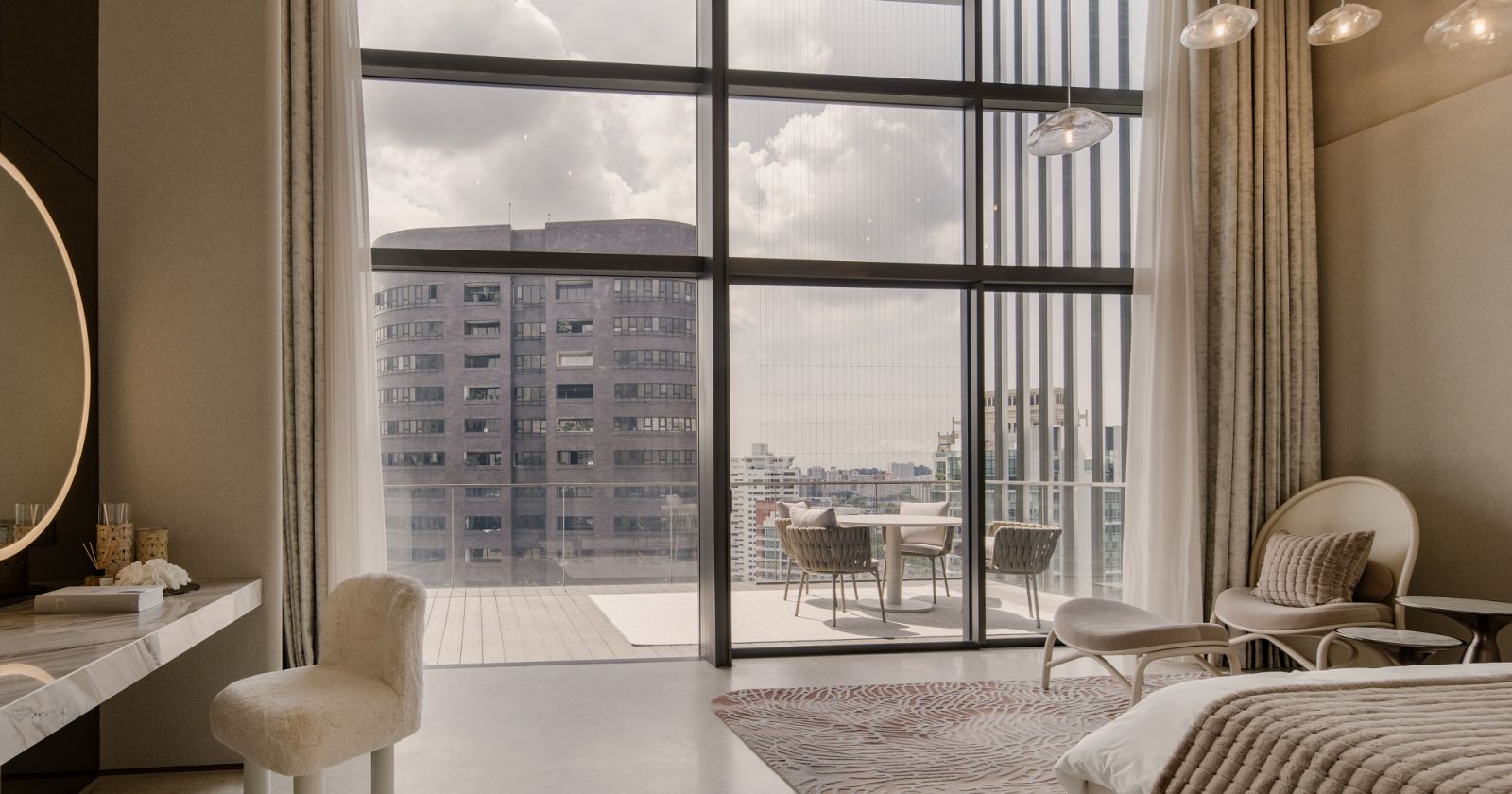 The 2,000 sq ft master suite of this super penthouse looks out to sweeping skyline
