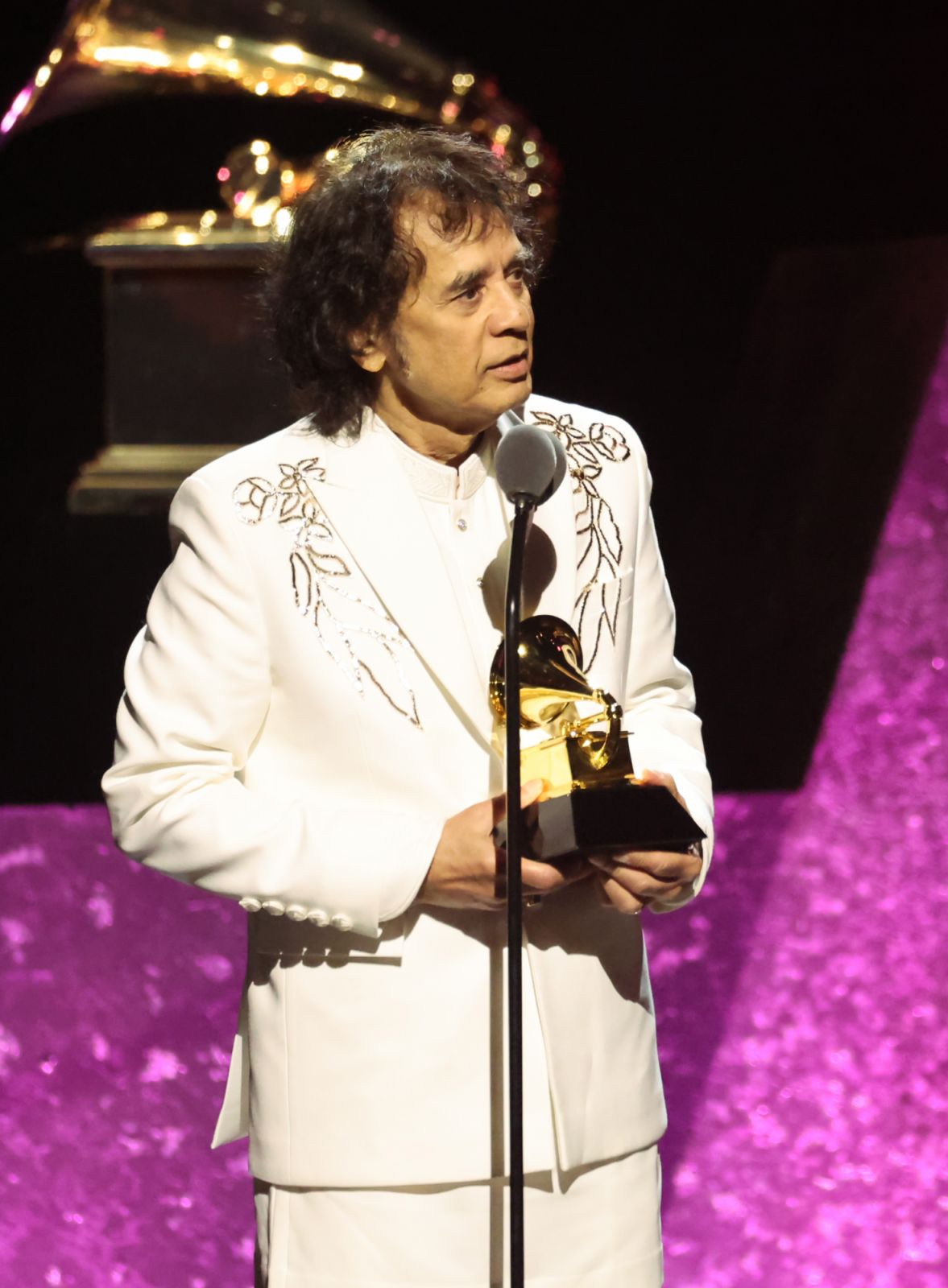 Hussain at the 66th Grammy Awards this February, where he scored a triple win for Best Global Music Performance, Best Contemporary Instrumental Album and Best Global Music Album