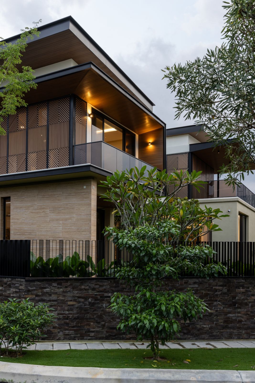 The balconies were enclosed in timber trellises made from composite wood