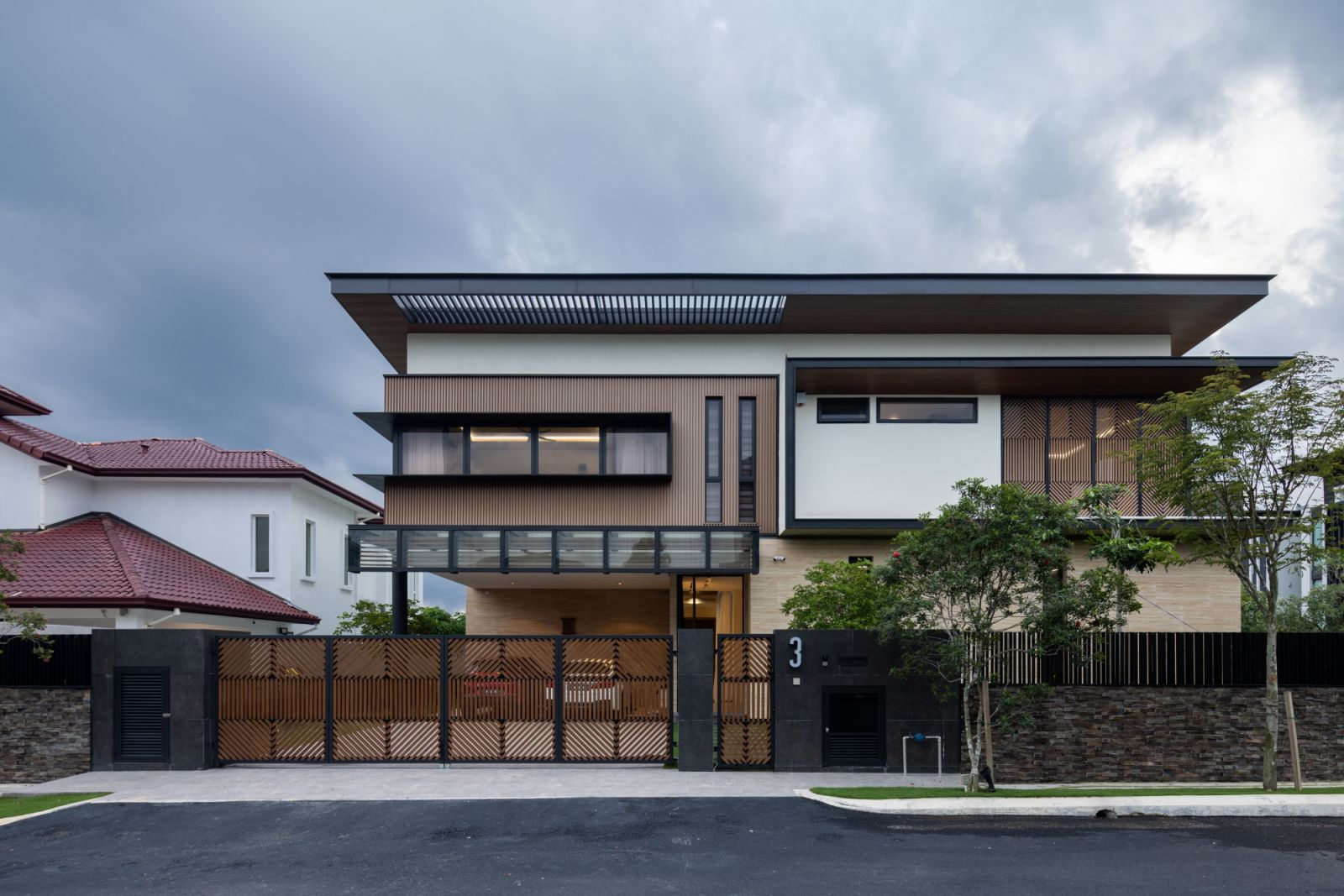 The balconies were enclosed in timber trellises made from composite wood