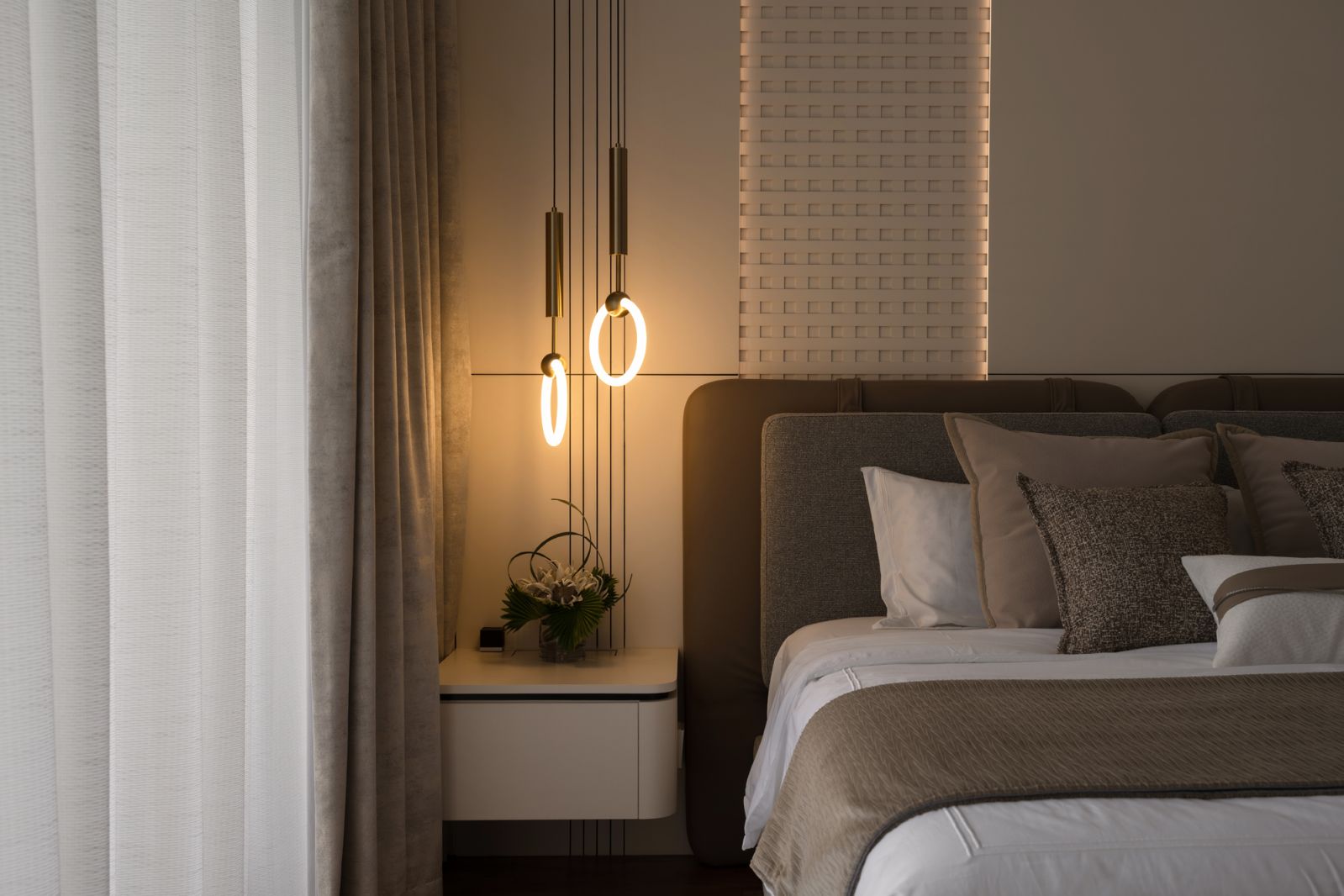 The moody bedroom lighting at Regency Park