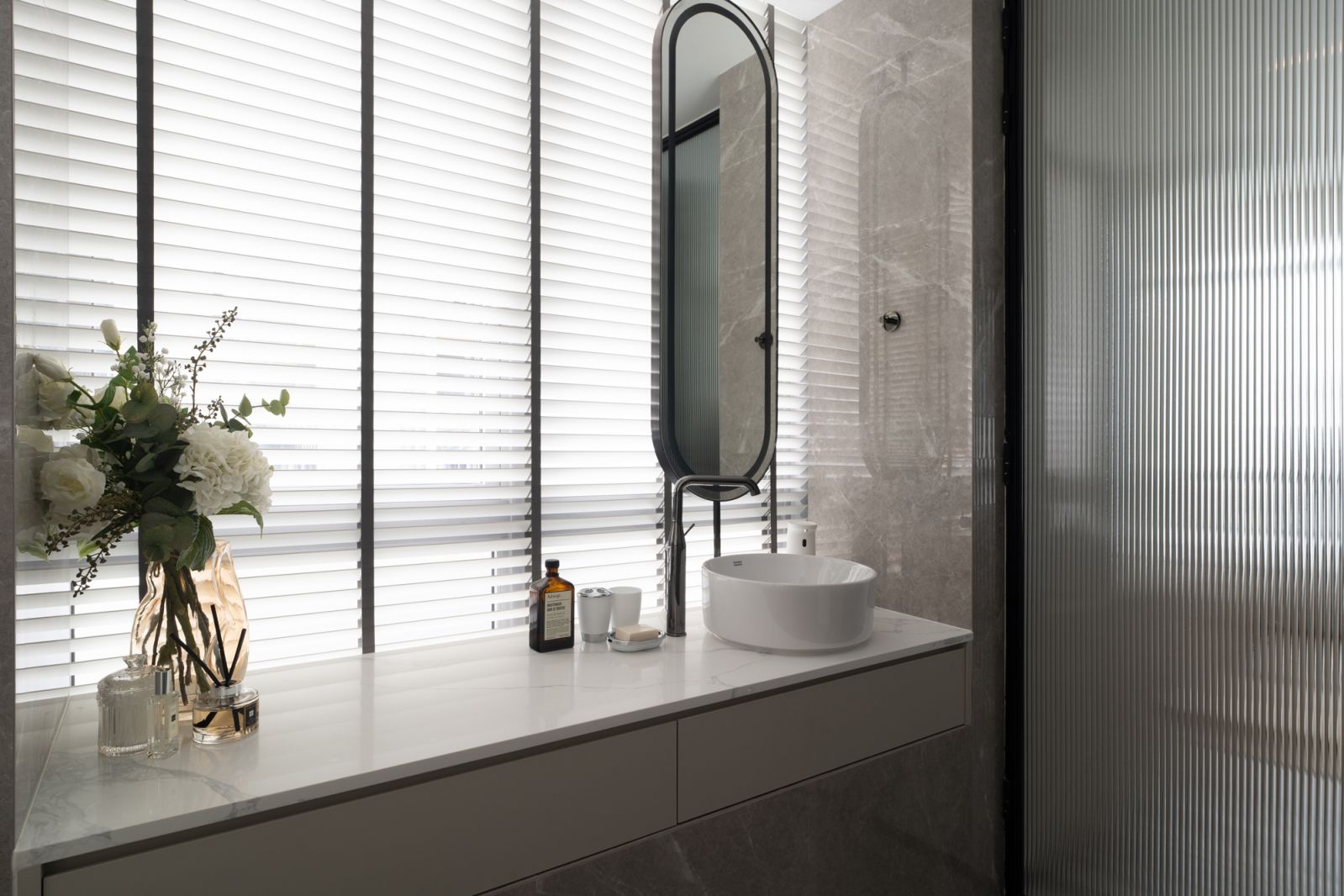 The bathroom vanity at Ascentia Sky
