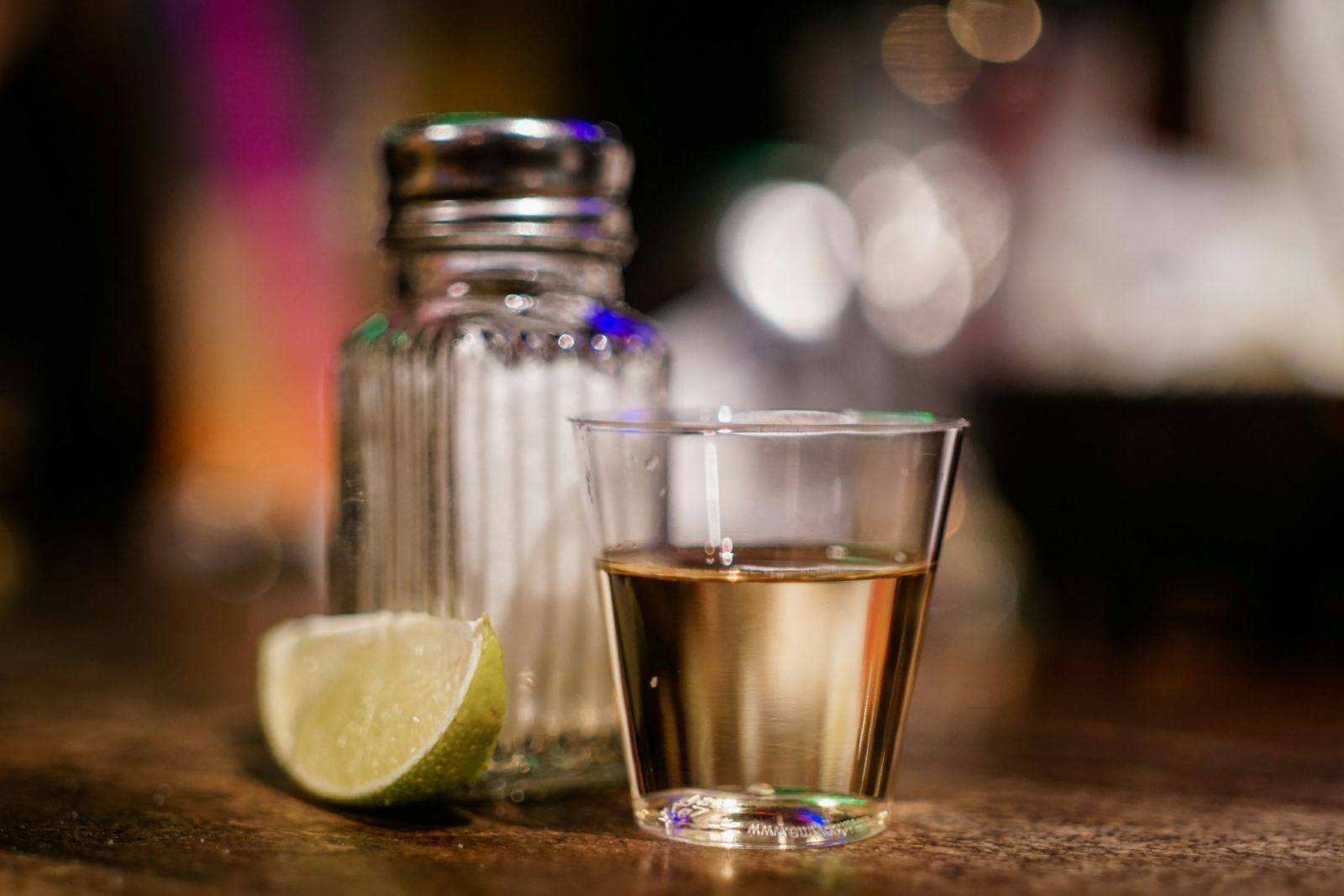 Tequila shot with lime and salt