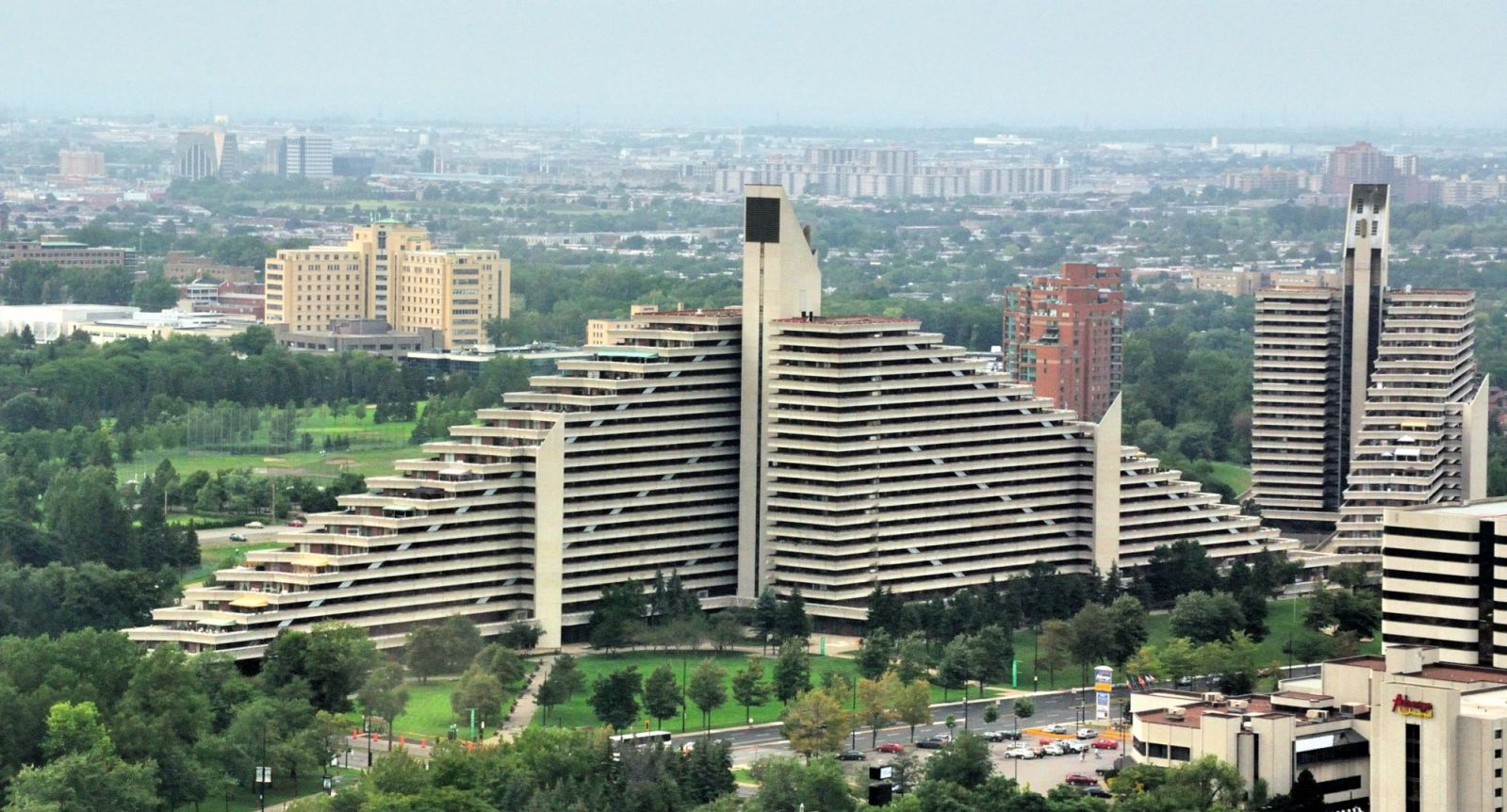 The 23-storey pyramid-shaped buildings designed by Roger D’Astous and Luc Durand served as the Olympic Village during the 1976 Montreal Games (Photo: WikiCommons)