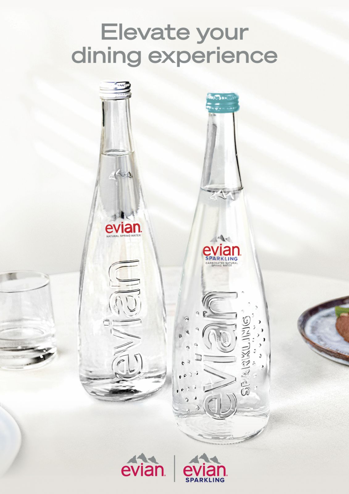 Bottles of Evian Still and Evian Sparkling (Photo: Evian)
