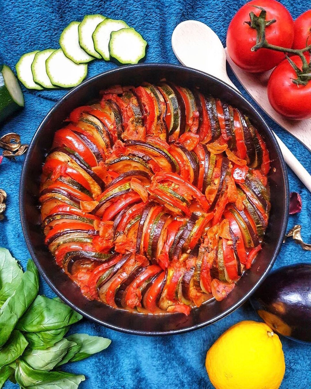 Ratatouille made with eggplant, zucchini, and tomatoes (Photo: Instagram / @saltandshaikh)