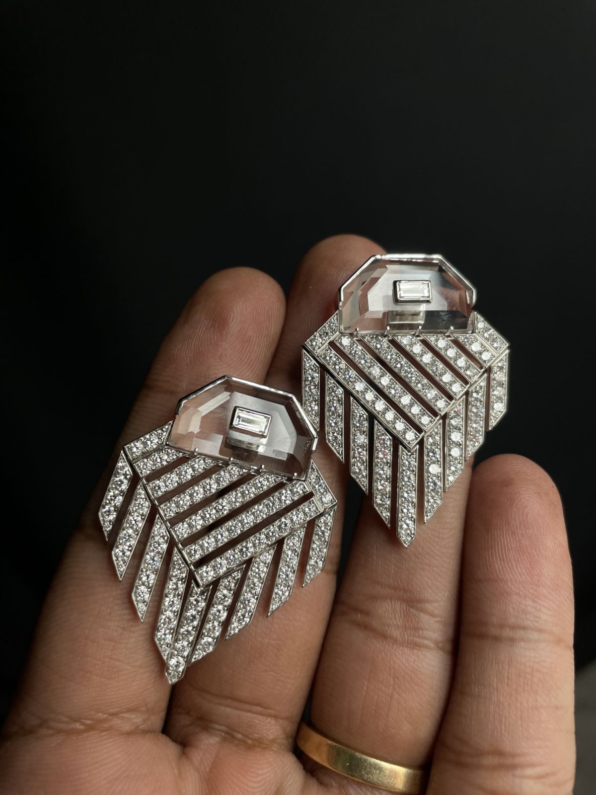 Rock crystal and diamond earrings set in white gold from House of Umrao