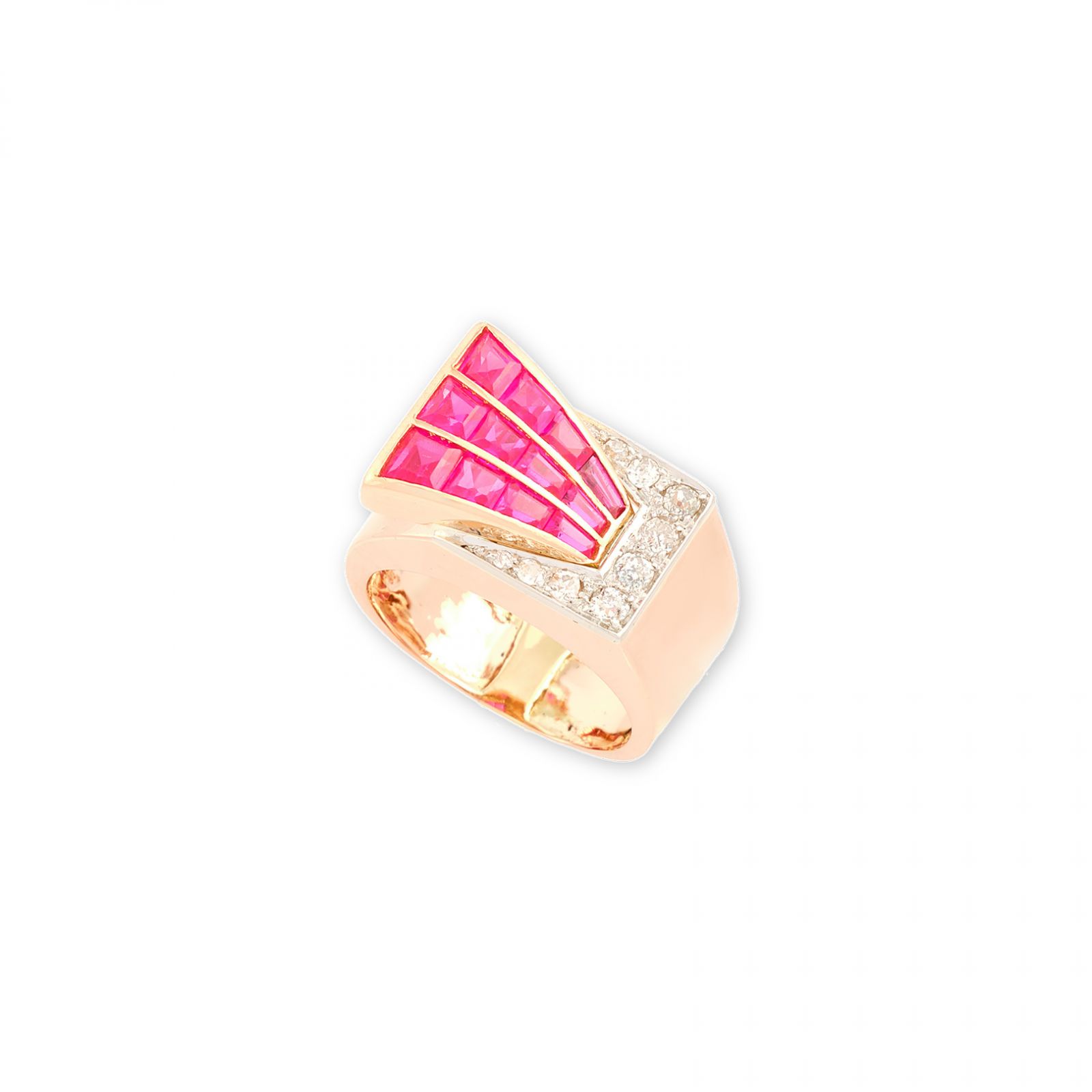18 karat rose gold and white gold ring set with rubies and diamonds by Bakhache